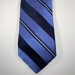 Silk Valentino Tie - Navy, White & Light Blue Diagonal Stripes